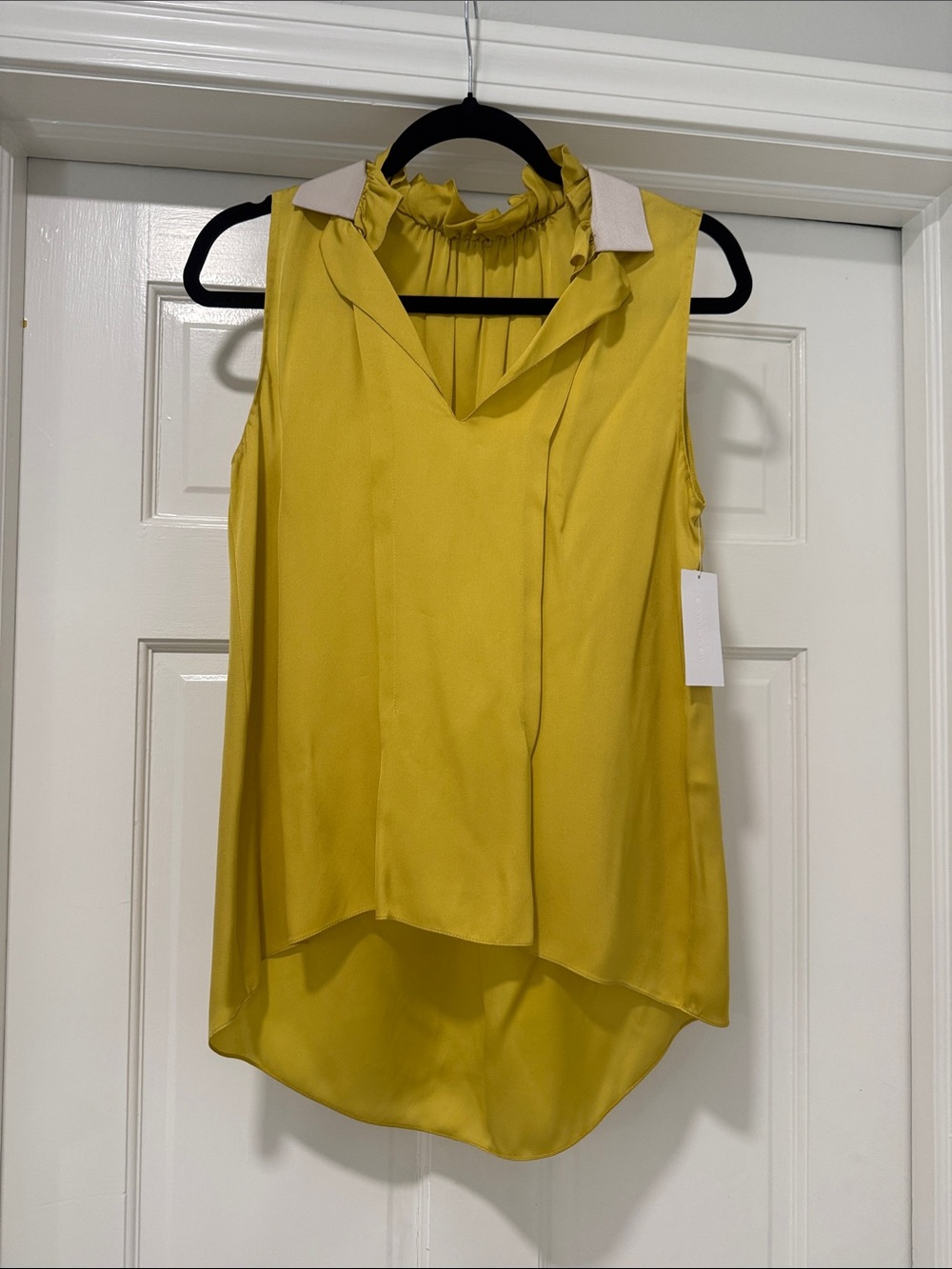 Equipment Yellow Ruffle-Neck Sleeveless silk blouse .